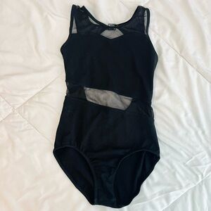 Black mesh open back ballet dance leotard